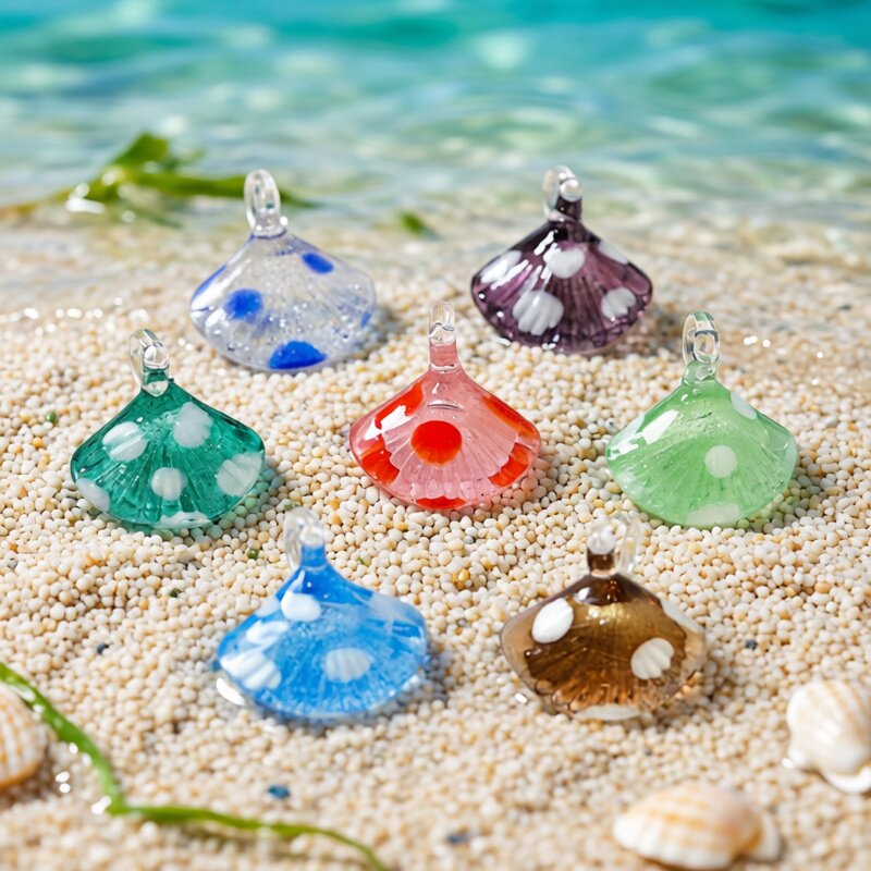 Marine Aquarium Design - Liontin Kaca Cangkang Laut Mini Warna-warni,